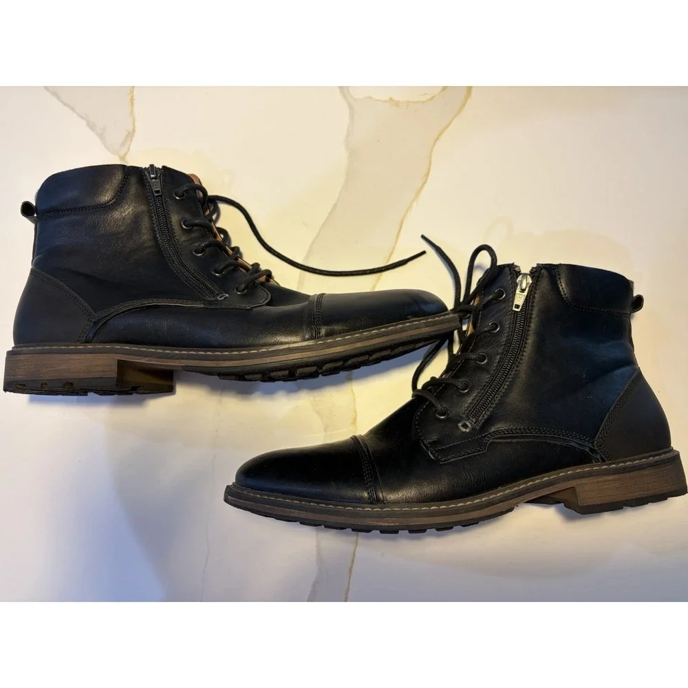 Madden Black Combat Cap Toe Lace-Up Ankle Boots Side Zip Men's Size 13